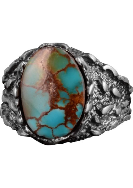 Doğal Arizona Turkuaz Taş Yüzük, Erkekler Için Hediye, 925 Ayar Gümüş Yüzük, Minimalist Yüzük (Stil-18)