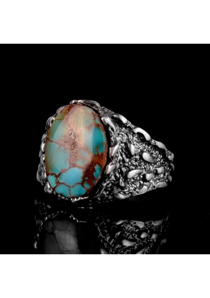 Doğal Arizona Turkuaz Taş Yüzük, Erkekler Için Hediye, 925 Ayar Gümüş Yüzük, Minimalist Yüzük (Stil-18) fırsatları