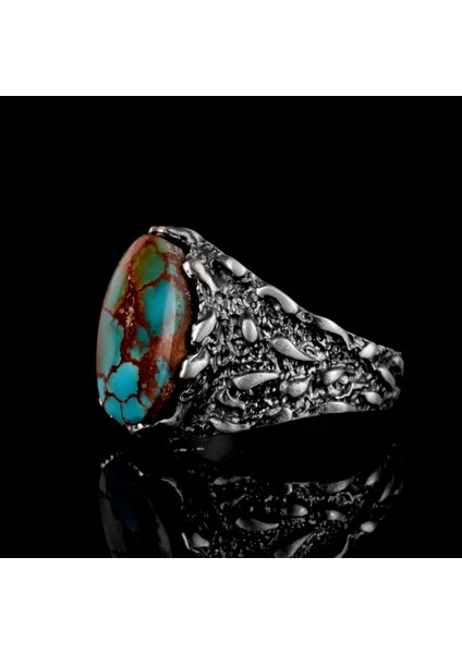 Doğal Arizona Turkuaz Taş Yüzük, Erkekler Için Hediye, 925 Ayar Gümüş Yüzük, Minimalist Yüzük (Stil-18) indirimleri