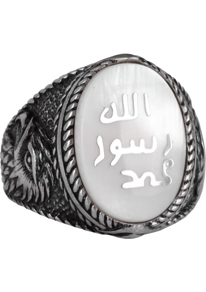 Islami Erkek Yüzük - Kartal Sembolü Yüzük - 925 Ayar Gümüş El Yapımı Erkek Yüzük (Beyaz)