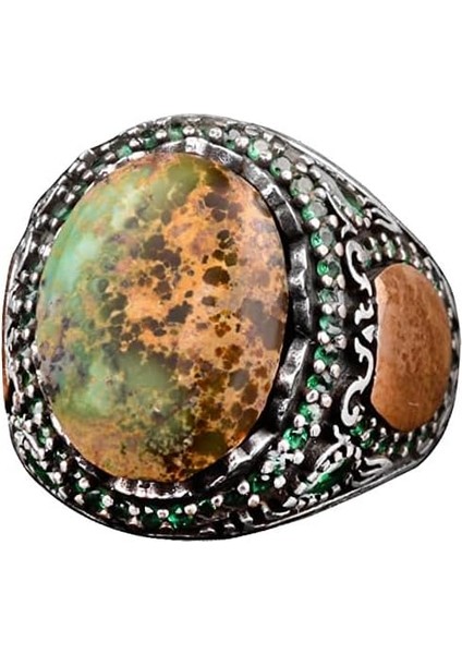 Doğal Arizona Turkuaz Taş Yüzük, Minimalist Yüzük, 925 Ayar Gümüş Erkek Yüzük (Model-5)