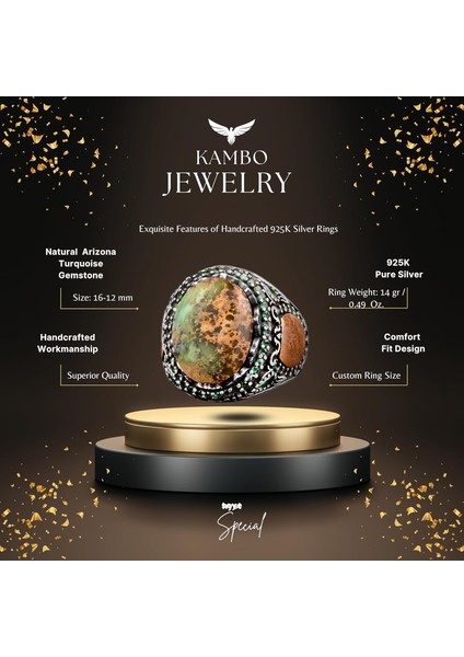 Doğal Arizona Turkuaz Taş Yüzük, Minimalist Yüzük, 925 Ayar Gümüş Erkek Yüzük (Model-5) fiyatları