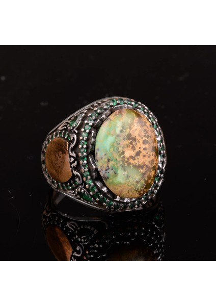 Doğal Arizona Turkuaz Taş Yüzük, Minimalist Yüzük, 925 Ayar Gümüş Erkek Yüzük (Model-5) fırsatları