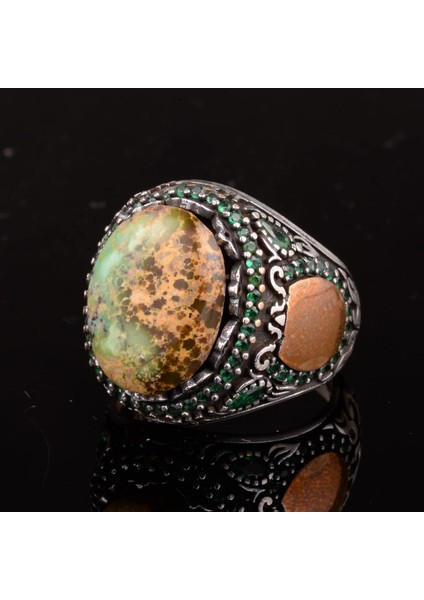 Doğal Arizona Turkuaz Taş Yüzük, Minimalist Yüzük, 925 Ayar Gümüş Erkek Yüzük (Model-5) indirimleri