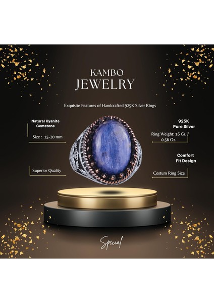 Doğal Taş Yüzük - El Yapımı Şahin Yüzük - 925 Ayar Gümüş Kyanit Yüzük fiyatları