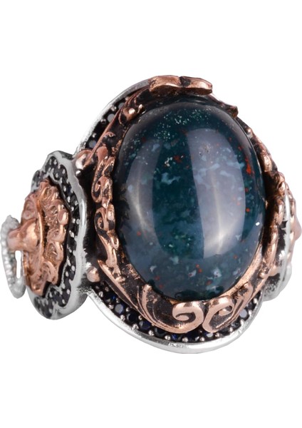 Aslan Başlı Yüzük, Yeşil Kan Taşı Yüzük - 925 Ayar Sterlin Gümüş Yüzük Erkekler Için, Farklı Yüzük