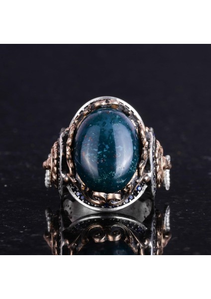 Aslan Başlı Yüzük, Yeşil Kan Taşı Yüzük - 925 Ayar Sterlin Gümüş Yüzük Erkekler Için, Farklı Yüzük fırsatları