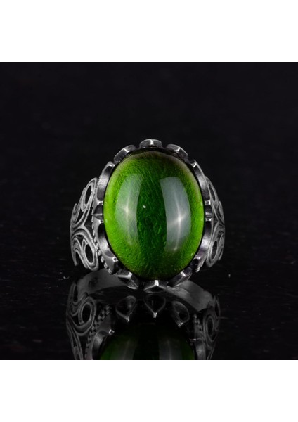 925 Ayar Gümüş Erkek Yüzük - Çeşitli Yapay Taşlarla Mevcut (Peridot Yapay Taşı)