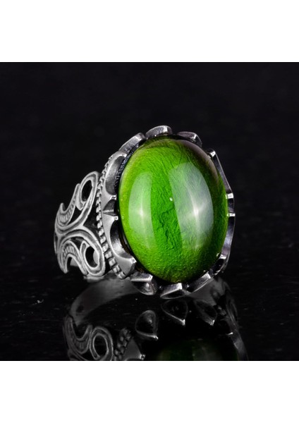 925 Ayar Gümüş Erkek Yüzük - Çeşitli Yapay Taşlarla Mevcut (Peridot Yapay Taşı)