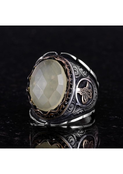 925 Ayar Katı Gümüş Erkek Yüzük, Limon Topaz Taşlı Yüzük - El Yapımı Şıklık indirimleri