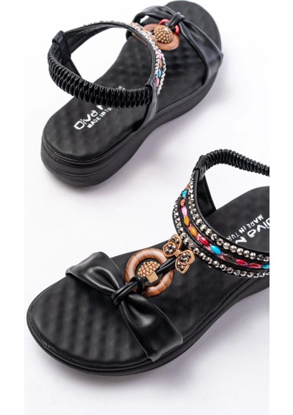 DM-608 Siyah Taşlı Arka Lastikli Günlük Kadın Sandalet fırsatları