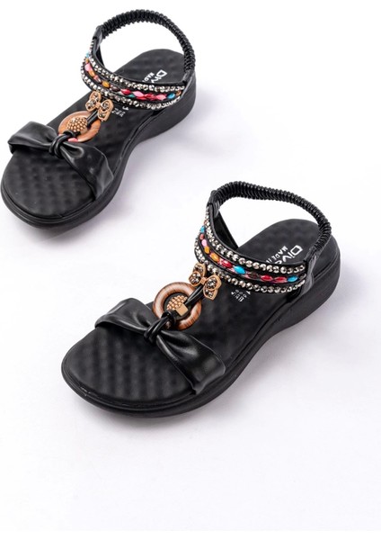 DM-608 Siyah Taşlı Arka Lastikli Günlük Kadın Sandalet indirimleri