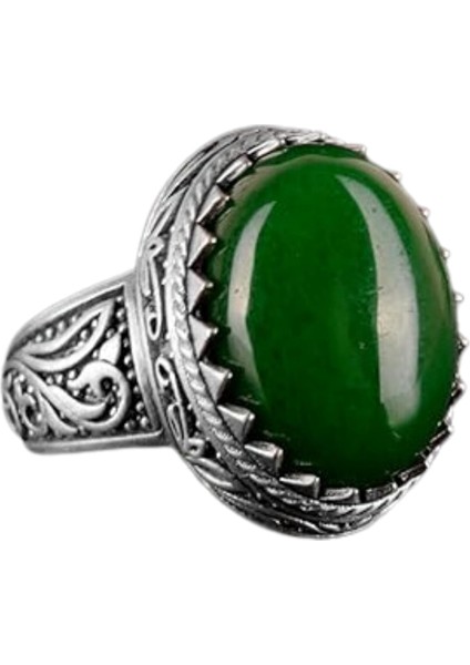 El Yapımı Jade Taş Yüzük - Huzur 925K Katı Gümüş Erkek Yüzüğü - Uyum ve Refah Tasarımı