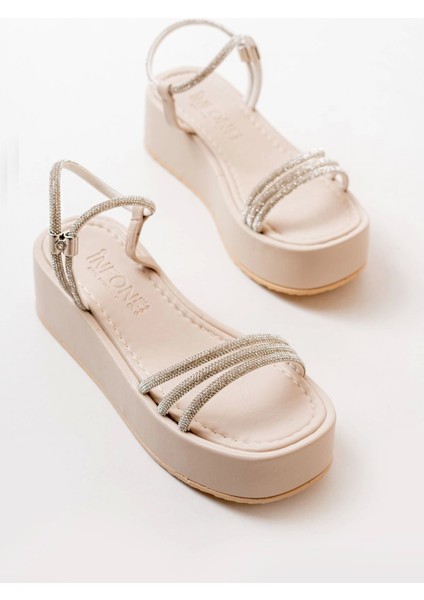 861-1100 Bej Günlük Gümüş Taşlı Dolgu Kadın Sandalet fırsatları