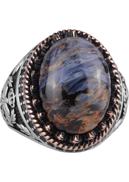 Doğal Taş Yüzük - El Yapımı Kartal Yüzüğü - 925 Ayar Gümüş Yüzük (Pietersite)