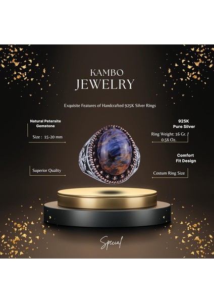 Doğal Taş Yüzük - El Yapımı Kartal Yüzüğü - 925 Ayar Gümüş Yüzük (Pietersite) fiyatları