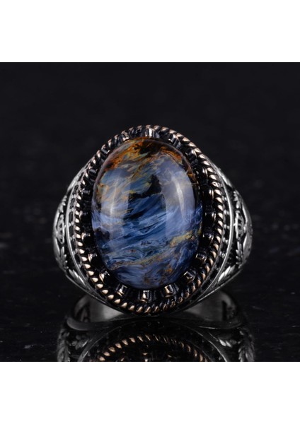 Doğal Taş Yüzük - El Yapımı Kartal Yüzüğü - 925 Ayar Gümüş Yüzük (Pietersite) fırsatları