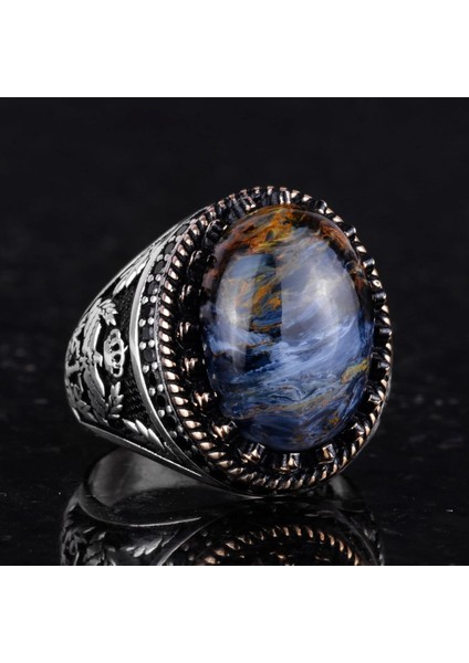 Doğal Taş Yüzük - El Yapımı Kartal Yüzüğü - 925 Ayar Gümüş Yüzük (Pietersite) indirimleri