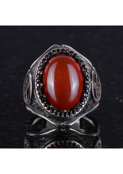 925 Ayar Katı Gümüş Erkek Yüzük Doğal Taşlarla - El Yapımı Şıklık (Kırmızı Akik Taşı) fiyatları