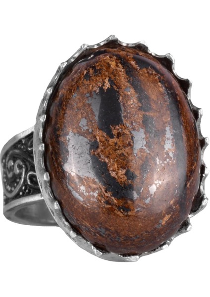 Doğal Taş Yüzük - 925 Ayar Gümüş Büyük Yüzük - El Yapımı Yüzük (Bronzit)