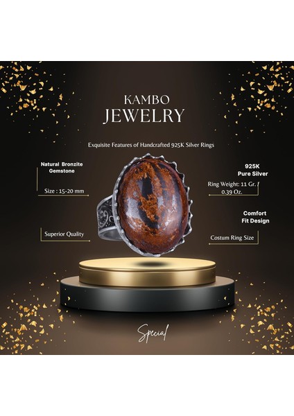 Doğal Taş Yüzük - 925 Ayar Gümüş Büyük Yüzük - El Yapımı Yüzük (Bronzit) fiyatları