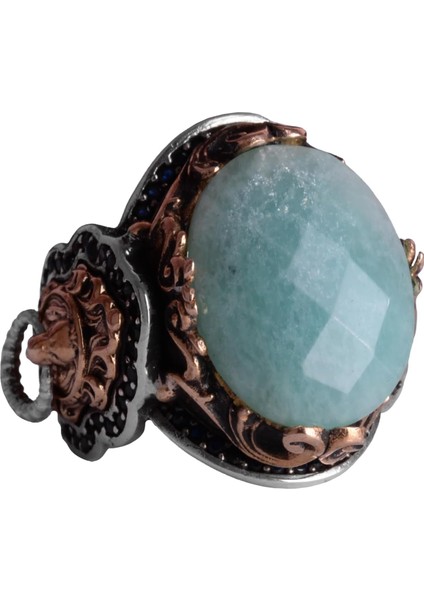 Doğal Amazonit Taşlı Yüzük, Aslan Yüzüğü Erkekler Için - 925 Ayar Gümüş Yüzük Erkekler Için, Farklı Yüzük