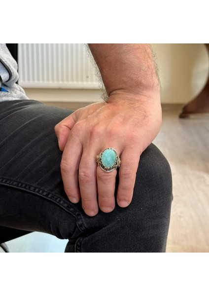 Doğal Amazonit Taşlı Yüzük, Aslan Yüzüğü Erkekler Için - 925 Ayar Gümüş Yüzük Erkekler Için, Farklı Yüzük fiyatları