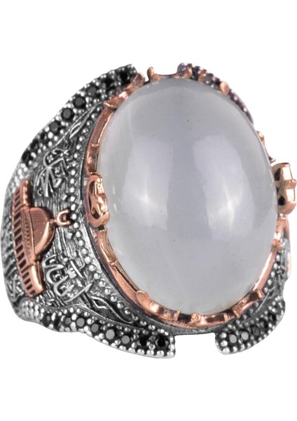 Cabochon Akuamarin Taş Yüzük, Islam Yüzüğü, 925 Ayar Katı Gümüş Erkek Yüzüğü, Huzur Denizi Tasarımı