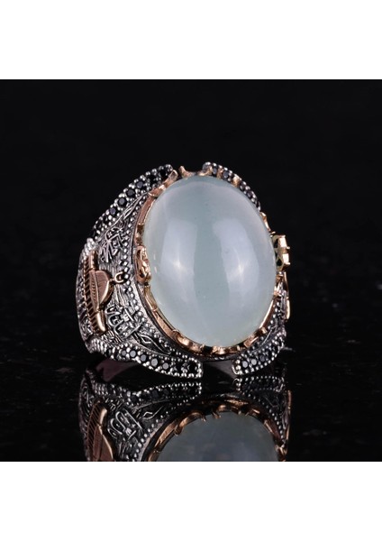 Cabochon Akuamarin Taş Yüzük, Islam Yüzüğü, 925 Ayar Katı Gümüş Erkek Yüzüğü, Huzur Denizi Tasarımı modelleri