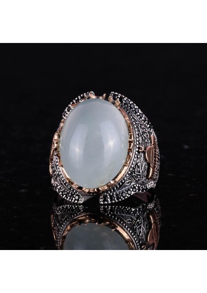 Cabochon Akuamarin Taş Yüzük, Islam Yüzüğü, 925 Ayar Katı Gümüş Erkek Yüzüğü, Huzur Denizi Tasarımı fırsatları
