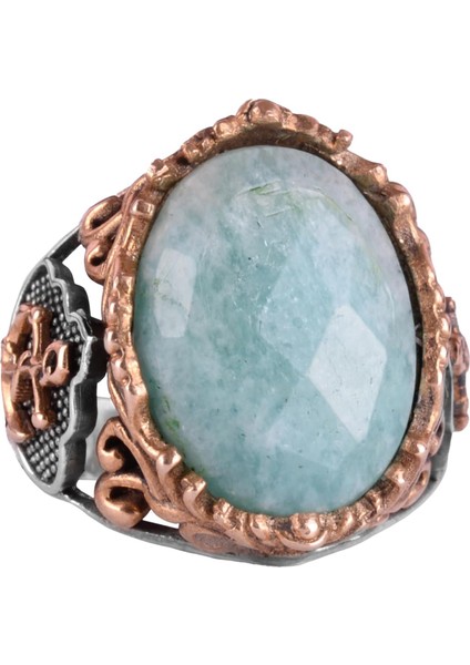 Denizci Çapa Gümüş Yüzük, Doğal Taş Yüzük Erkekler Için, 925 Ayar Gümüş Yüzük, (Amazonit)