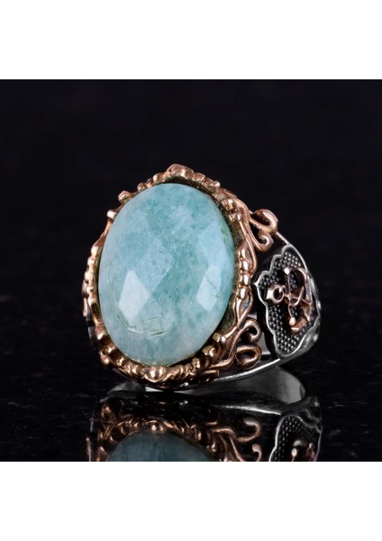 Denizci Çapa Gümüş Yüzük, Doğal Taş Yüzük Erkekler Için, 925 Ayar Gümüş Yüzük, (Amazonit) modelleri