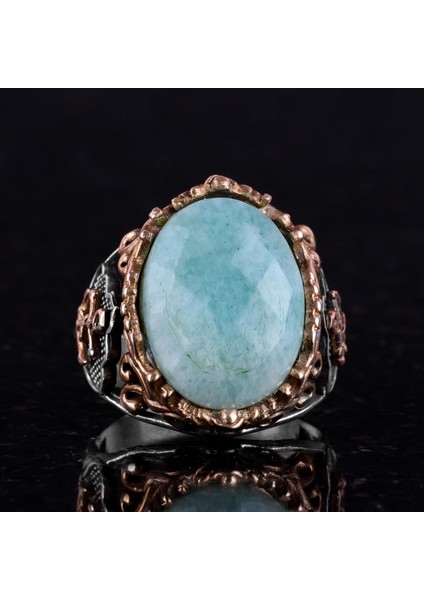 Denizci Çapa Gümüş Yüzük, Doğal Taş Yüzük Erkekler Için, 925 Ayar Gümüş Yüzük, (Amazonit) fırsatları