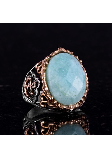 Denizci Çapa Gümüş Yüzük, Doğal Taş Yüzük Erkekler Için, 925 Ayar Gümüş Yüzük, (Amazonit) indirimleri