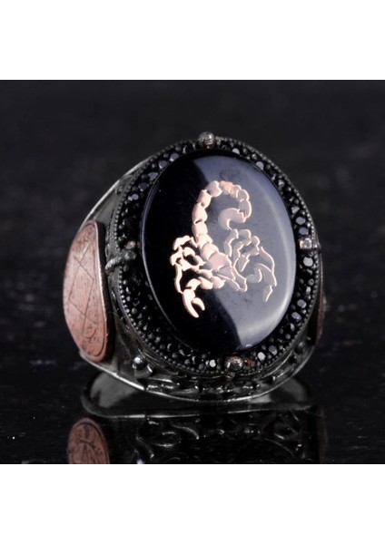 Özgün Desenli Yüzük - 925 Ayar Gümüş El Yapımı Erkek Yüzüğü - Davut Yıldızı Yüzüğü (Akrep) indirimleri