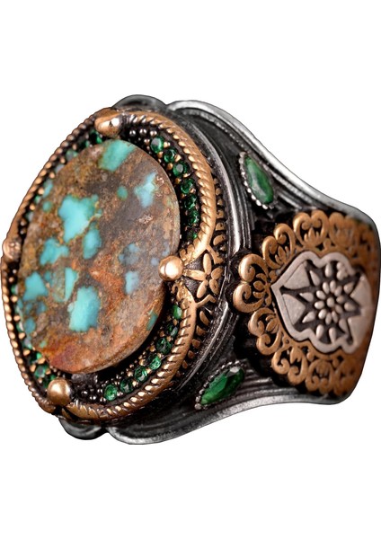 925 Doğal Arizona Turkuaz Taş Yüzük, Oval Sterlin Gümüş Yüzük Erkekler Için