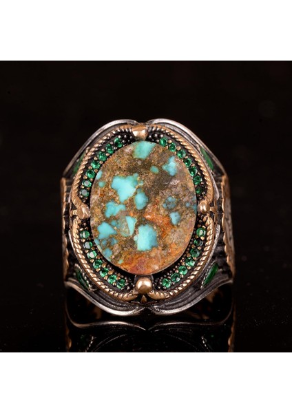 925 Doğal Arizona Turkuaz Taş Yüzük, Oval Sterlin Gümüş Yüzük Erkekler Için fiyatları