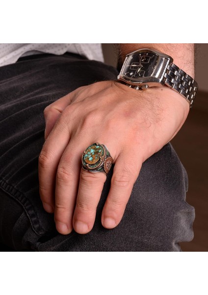 925 Doğal Arizona Turkuaz Taş Yüzük, Oval Sterlin Gümüş Yüzük Erkekler Için modelleri