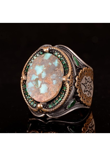 925 Doğal Arizona Turkuaz Taş Yüzük, Oval Sterlin Gümüş Yüzük Erkekler Için fırsatları