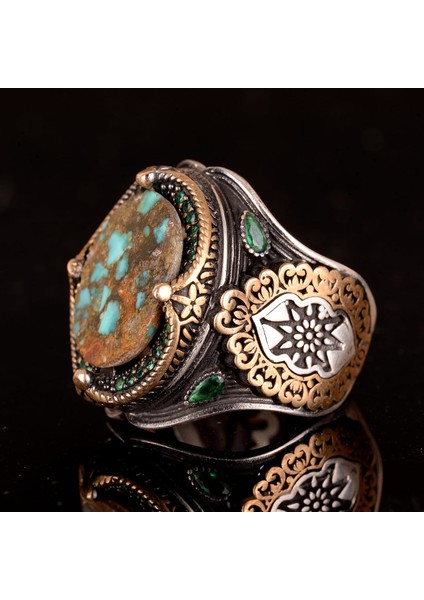 925 Doğal Arizona Turkuaz Taş Yüzük, Oval Sterlin Gümüş Yüzük Erkekler Için indirimleri