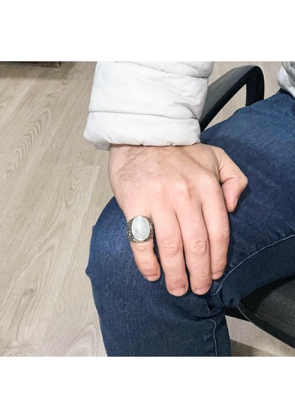 El Yapımı Doğal Aytaşı Taş Yüzük - Gizemli 925 Ayar Sert Gümüş Erkek Yüzüğü - modelleri