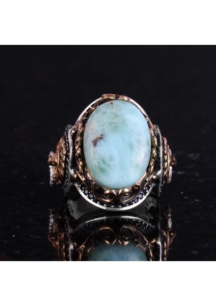 El Yapımı Aslan Sembolü Yüzük, Larimar Taşı Yüzük - Sakin 925K Katı Gümüş Erkek Yüzüğü fırsatları