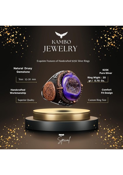 Doğal Drusy Kuvars Kristal Taş Yüzük, Davud Yıldızı Yüzüğü, 925 Ayar Gümüş Yüzük Erkekler Için fiyatları