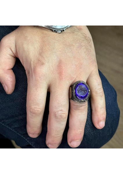 Doğal Drusy Kuvars Kristal Taş Yüzük, Davud Yıldızı Yüzüğü, 925 Ayar Gümüş Yüzük Erkekler Için modelleri