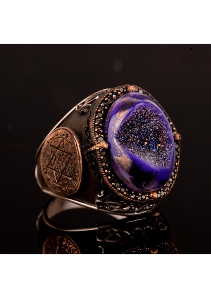 Doğal Drusy Kuvars Kristal Taş Yüzük, Davud Yıldızı Yüzüğü, 925 Ayar Gümüş Yüzük Erkekler Için fırsatları