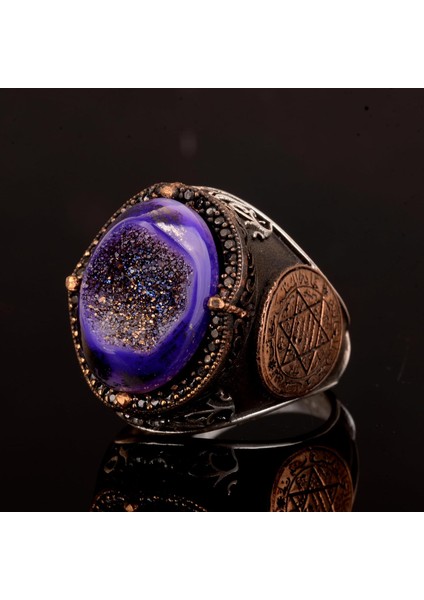 Doğal Drusy Kuvars Kristal Taş Yüzük, Davud Yıldızı Yüzüğü, 925 Ayar Gümüş Yüzük Erkekler Için indirimleri