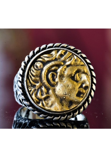 Erkekler Için Sterlin Gümüş Yüzük - Antik Madeni Para Tasarımı ile Yunan Tanrısı Motifi modelleri
