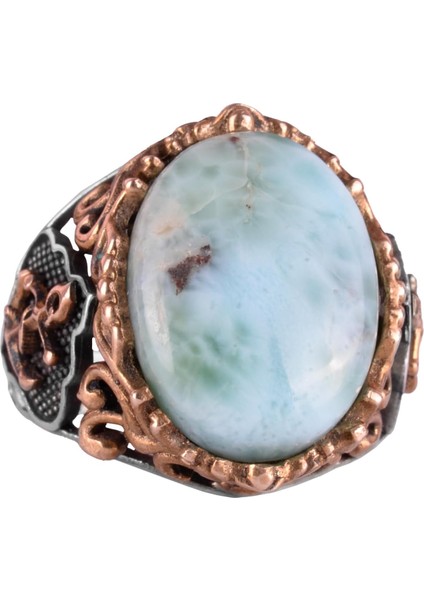 Larimar Taşlı Gümüş Yüzük - Huzur Verici 925 Ayar Katı Gümüş Erkek Yüzüğü - Okyanus Sakinliği Tasarımı