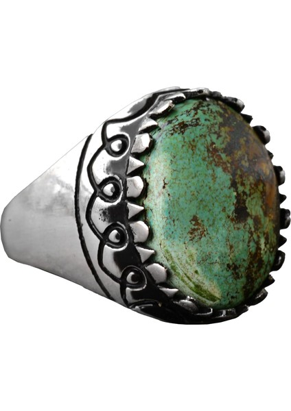 Arizona Yeşil Turkuaz Taşı Yüzük, 925 Ayar Gümüş Yüzük Erkekler Için