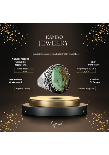 Arizona Yeşil Turkuaz Taşı Yüzük, 925 Ayar Gümüş Yüzük Erkekler Için fiyatları